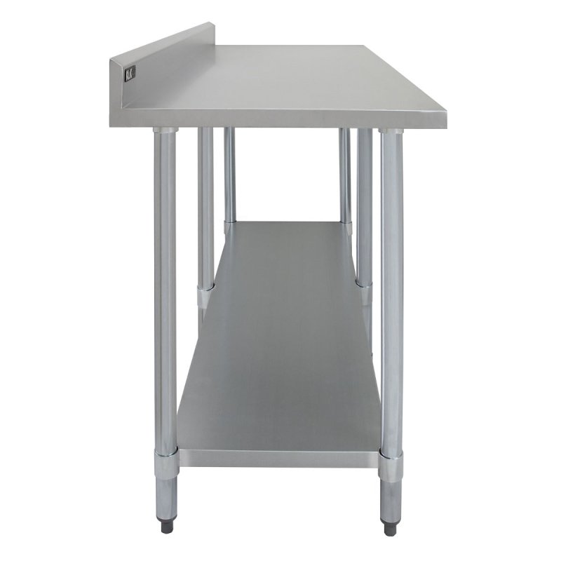 7FT Kitchen Work Bench Catering Table Commercial Stainless Steel Food Prep Surface Restaurant Storage Shelf 250kg Weight Capacity Adjustable Height 10cm Backsplash Upstand 2 x FREE Microfibre Cloths