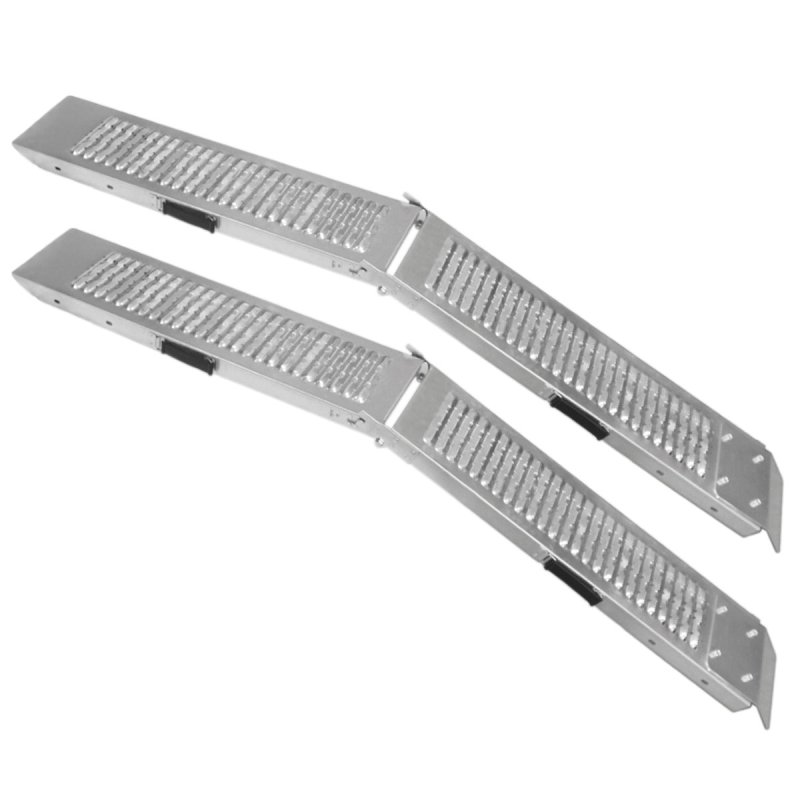 Ramps Foldable Loading Motorbike Motorcycle Folding Van Steel Trailer Heavy Duty ATV Portable Truck Track Day 200Kg Capacity Quad Bike Car Lawn Mower Scooter Non-Slip Silver| Free Ratchet Strap