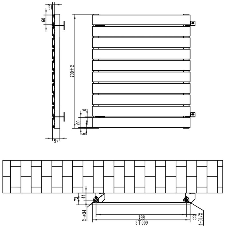 Flat Single Column Radiator - 600 x 700mm - Anthracite Grey