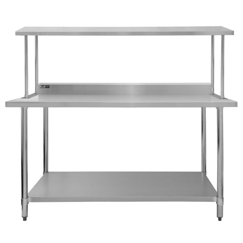 Catering Bench With Single Over-shelf Heavy Duty Kitchen Work Table Stainless Steel Prep-table Commercial Home Preparation Worktop 5ft