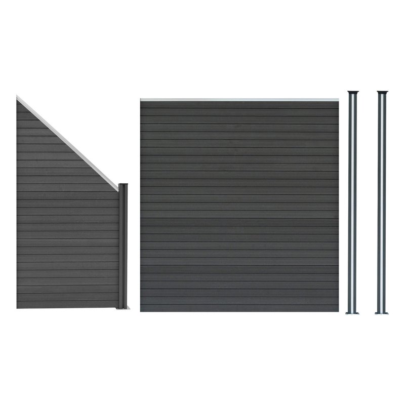 Composite Fence Panel, Angled Piece & LED Posts 6ft x 9ft - Grey