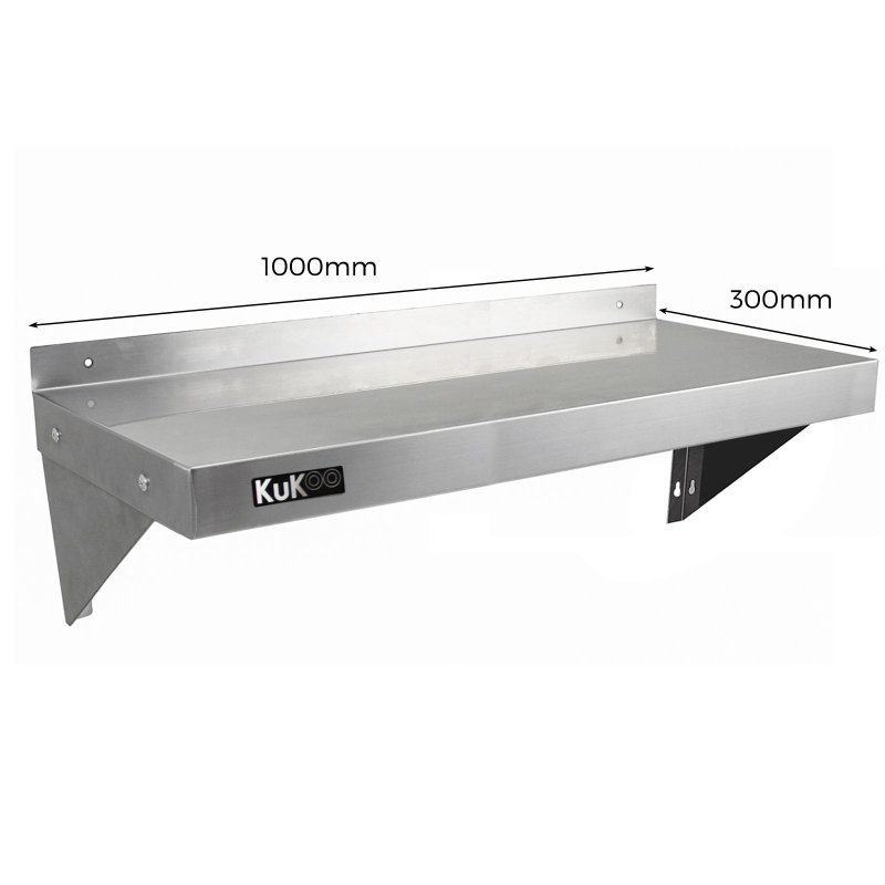 2 x KuKoo Commercial Stainless Steel Shelves Kitchen Wall Shelf Catering Corrosion Resistant & Free Microfiber Cloths 1000mm x 300mm