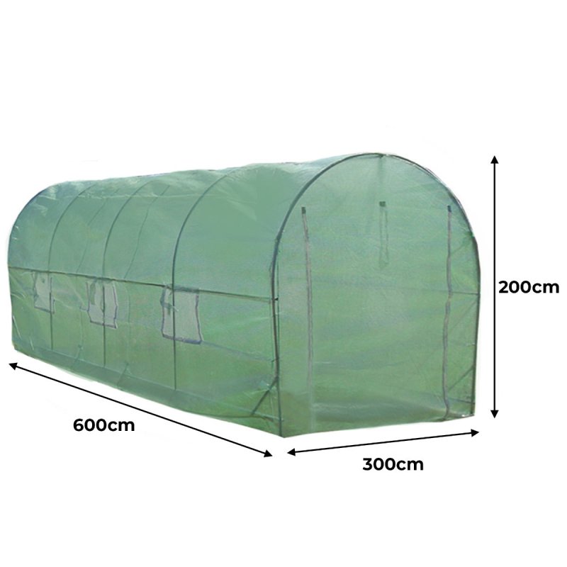 Polytunnel Greenhouse Walk In Galvanised Windows Doors Growhouse PE Cover Gardening Metal Frame Outdoor Garden Tent Vegetable Flower Plant 25mm Diameter | 6 x 3m