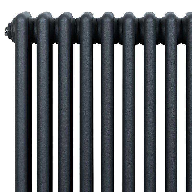 Traditional 4 Column Radiator & Valves - 600 x 605mm - Anthracite Grey