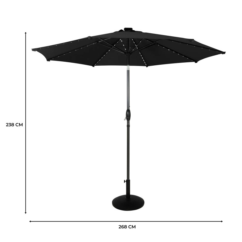 LED Tilt Parasol 2.7m With Tilt Base - Black