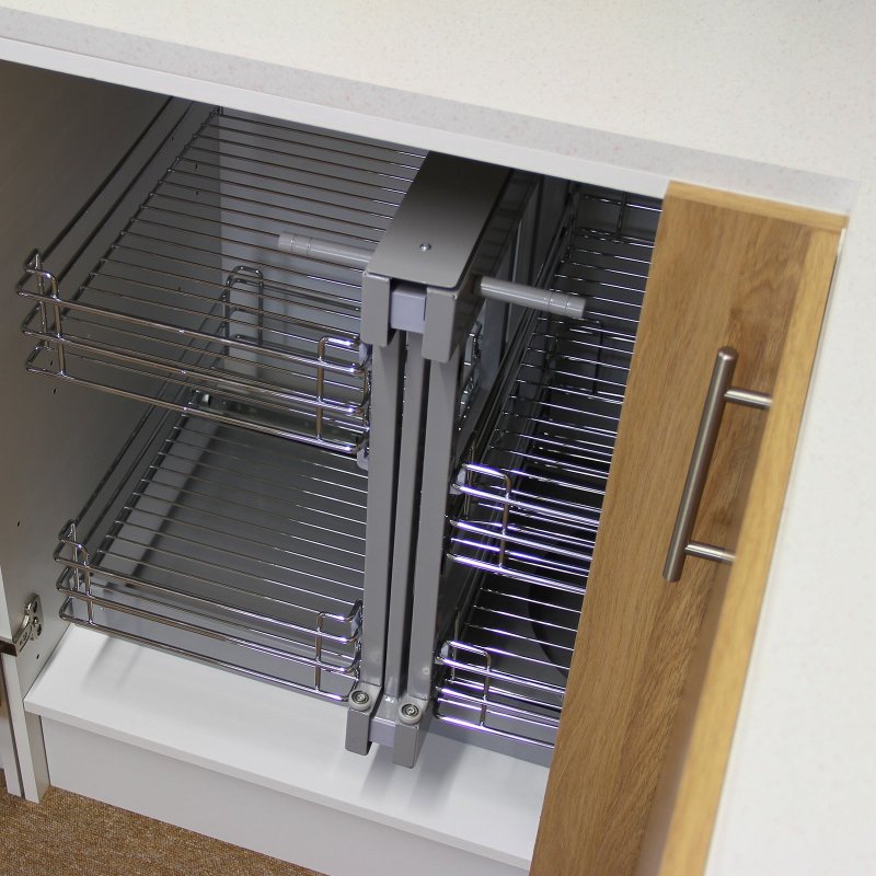 KuKoo LH Magic Corner Kitchen Pull Out Baskets, Slide Out 80-90cm Unit, 4 Metal Storage Drawers