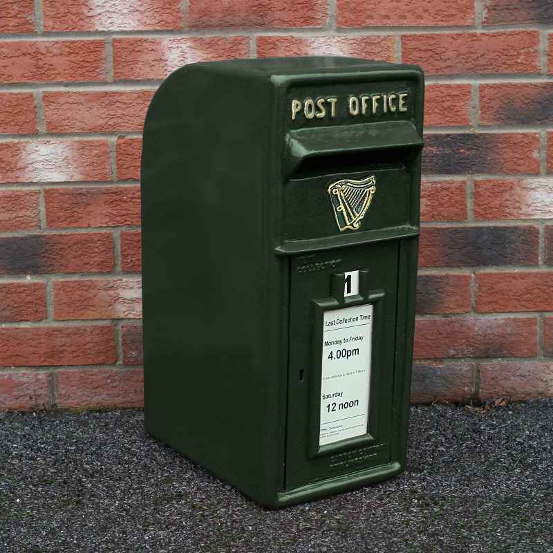 Royal Mail Post Box Irish with Floor Stand ER Cast Iron Wall Mounted Wedding Authentic Pillar Replica Lockable Post Office Letter Box Green