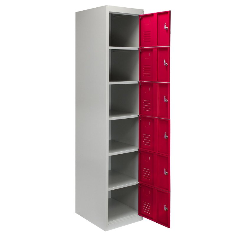 MonsterShop Metal Lockers 6 Doors Storage, Red & Grey Metal Lockable Unit Staff School Gym Changing