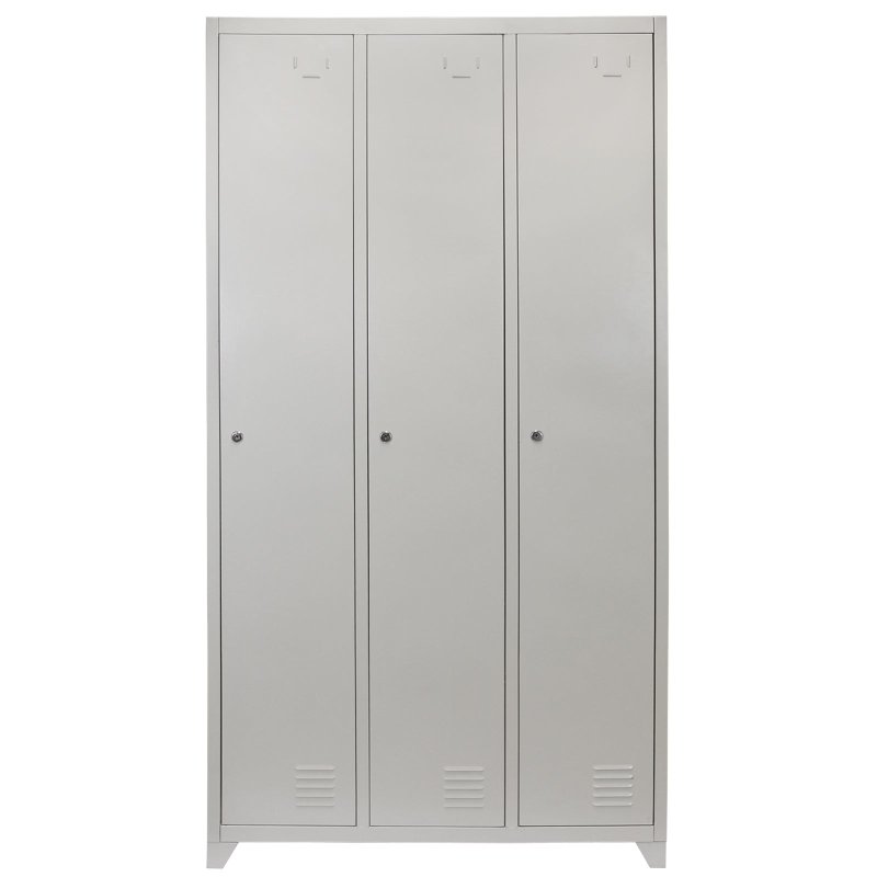 MonsterShop 3 Door Steel Storage Lockers, Grey Metal Lockable Unit, School Staff Gym Changing