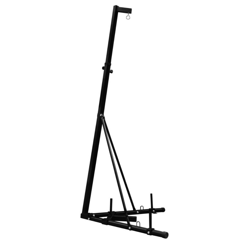 Folding Punch Bag Stand 68kg 150lbs Free Standing Hanging Frame Height Adjustable 182cm - 230cm / 6ft - 7.5ft Boxing Martial Arts Equipment Stable Triangle Base Heavy Duty Steel Weight Plate Holder