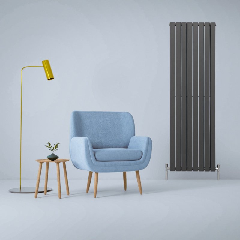 Designer Radiators 180 x 56cm Flat Panel Modern Central Heating Anthracite Grey Vertical Column Double Panel Wall Mounted Slimline Kitchen Living Room Bathroom Commercial Cleaning Brush & Fixing Kit