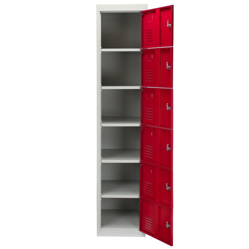 MonsterShop Metal Lockers 6 Doors Storage, Red & Grey Metal Lockable Unit Staff School Gym Changing
