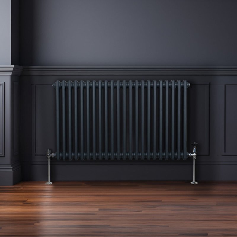 Traditional 2 Column Radiator 600mm x 1012mm Modern Central Heating Heater Matt Anthracite Grey Carbon Steel Horizontal Wall Mounted Kitchen Living Room Bathroom Cleaning Brush Fixing Kit & Brackets