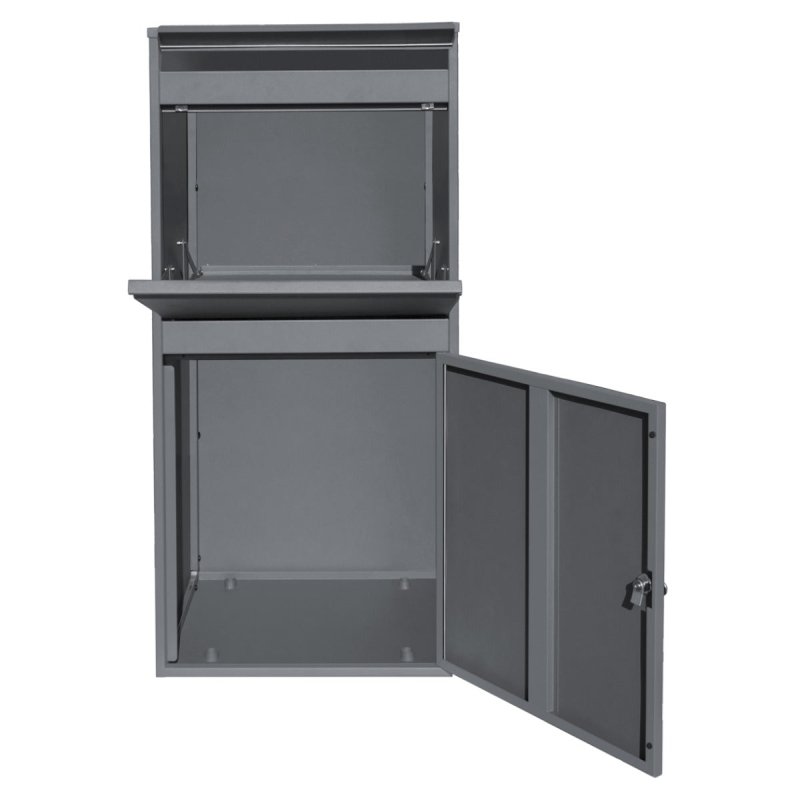 Parcel Post Drop Box XL Grey Steel Outdoor Lockable 2 Keys Letter Mail Package Courier Container Delivery Storage Wall Mount Safe Secure Anti Fishing Scannable Barcode Screwdriver Fixing Kit