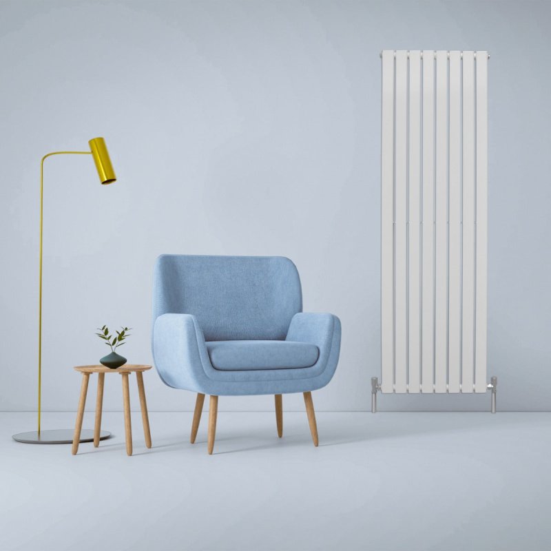 Designer Radiators 180 x 56cm Flat Panel Modern Central Heating Gloss White Vertical Column Double Panel Wall Mounted Slimline Kitchen Living Room Bathroom Commercial Cleaning Brush & Fixing Kit