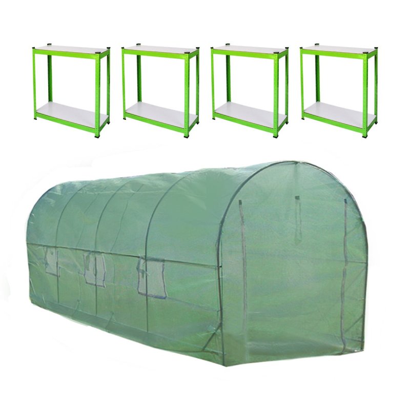 Polytunnel Greenhouse Walk In Galvanised Racking Windows Doors Growhouse PE Cover Gardening Metal Frame Outdoor Storage Garden Tent Vegetable Flower Plant 25mm Diameter | 6 x 3m