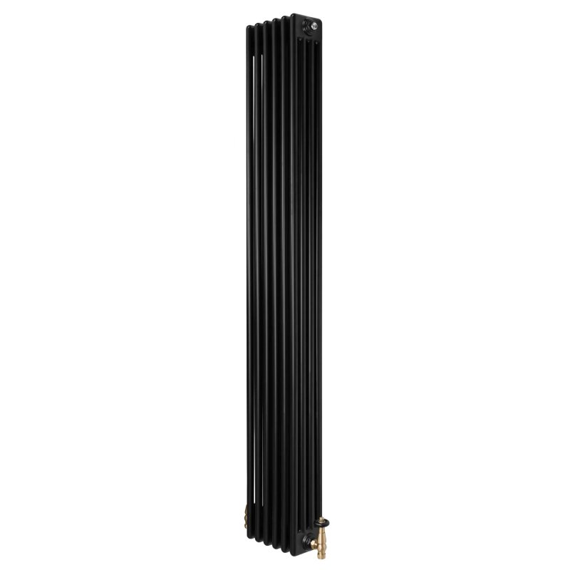 Traditional 4 Column Radiator & Valves - 1800 x 290mm - Black