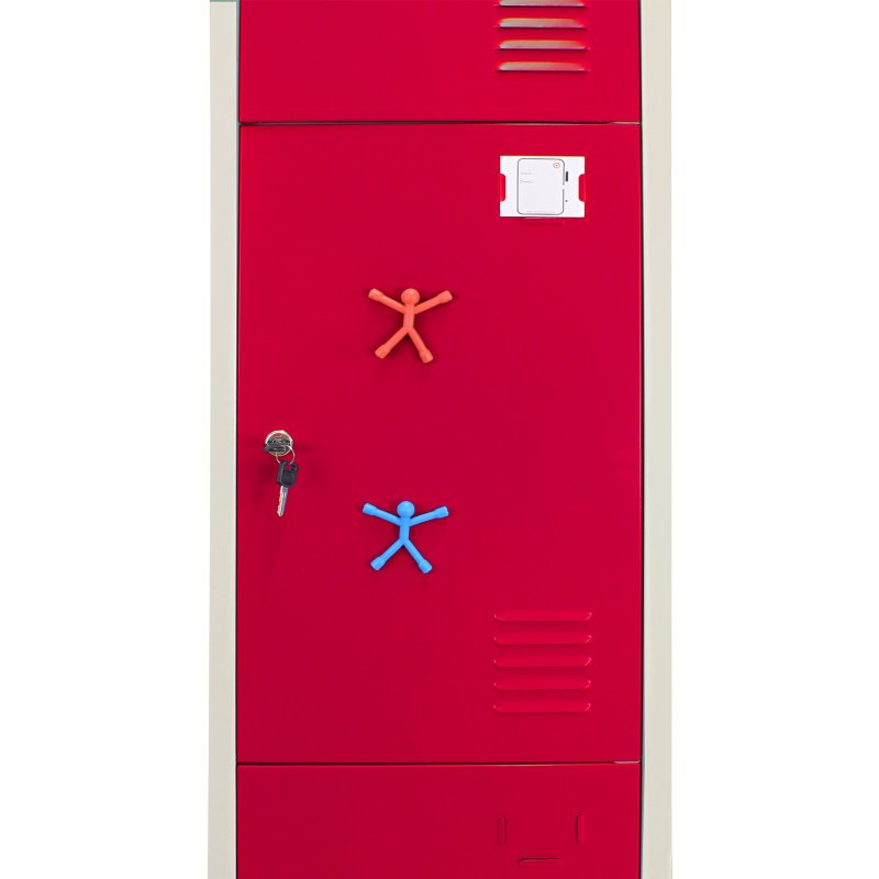 MonsterShop 3 Door Metal Storage Lockers, Flatpacked Red & Grey Steel Lockable Unit, Gym Changing School Staff