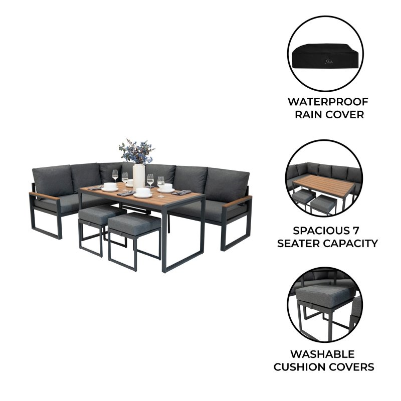 Aluminium Corner Sofa Set - Wood Effect