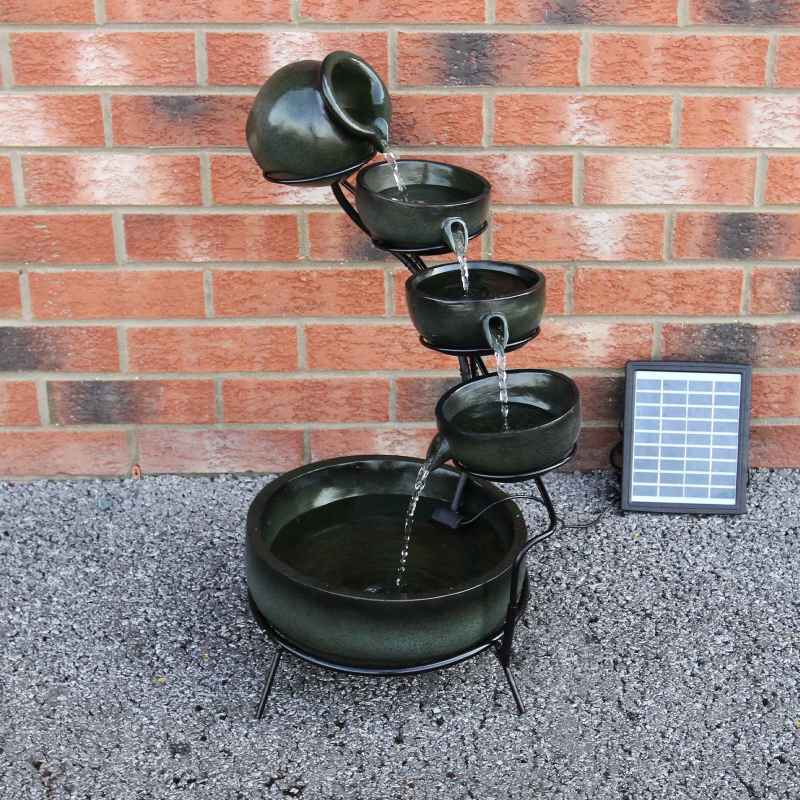 Water Feature Garden Fountain Solar Powered Outdoor Garden Cascade Ornament D̩cor Patio Resin Green Freestanding Cascading 4 Tier Spilling Bowls