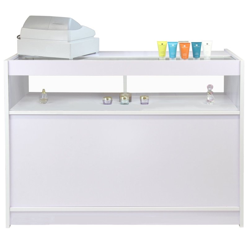 Retail 1/4 Glass Shelf Counter Shop Showcase Display Cabinet Shelves Unit White B1200