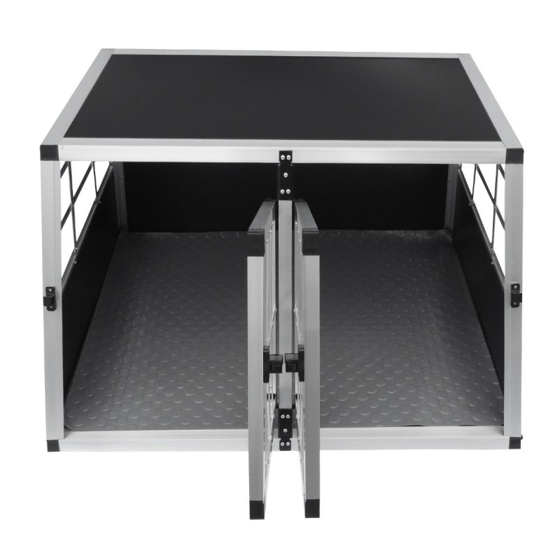Pet Car Transport Crate Cage Aluminium Travel Box Trapezoidal Dog Cat Puppy Carrier Estate Vehicle 1 Door 50 x 54 x 69cm | FREE Plastic Washable Mat