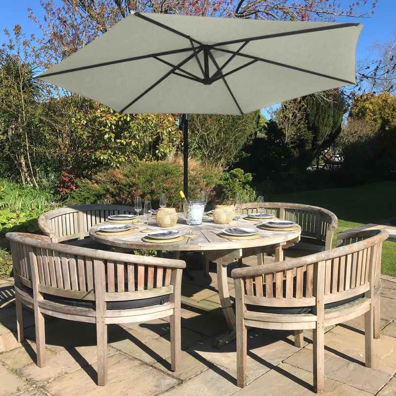 3m Cantilever Garden Parasol Banana Hanging Umbrella Winding Crank Shade Patio Outdoor Sun Shade Tilt UV Protection | Cream Fan Base