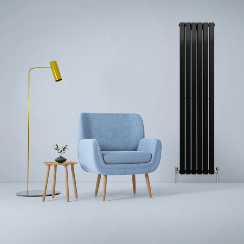 Designer Radiators 180 x 42cm Flat Panel Modern Central Heating Matt Black Vertical Column Double Panel Wall Mounted Slimline Kitchen Living Room Bathroom Commercial Cleaning Brush & Fixing Kit