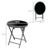 Outsunny ??45cm Garden Side Table, Outdoor Round Folding Patio Table with Imitation Marble Glass Top, Small Coffee Table, Black
