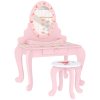 AIYAPLAY Kids Dressing Table Set, Two-Piece Children Vanity Table with Stool, Mirror, Drawer, Desktop Storage, Strawberry-Theme Makeup Desk, Chair, Pink