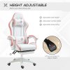 Vinsetto Computer Gaming Chair, PU Leather Office Desk Chair with Footrest, Swivel Wheels, 135?? Reclining Back, Lumbar Support, Headrest for Home, White and Pink