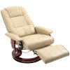 HOMCOM Manual Recliner Chair Armchair Sofa with Faux Leather Upholstered Wooden Base for Living Room Bedroom, Cream White