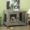 PawHut Dog Crate Furniture End Table w/ Soft Washable Cushion, Two Doors, Indoor Pet Kennel for Small Medium Large Dogs w/ Wire Mesh, Grey