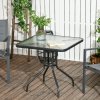 Outsunny 76 cm Square Dining Table with Parasol Hole, Outdoor Coffee End Side Table with Tempered Glass Top, Steel Frame for Garden, Patio, Black