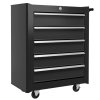 HOMCOM Steel 5-Drawer Tool Storage Cabinet Lockable with Wheels Handle 2 Keys Garage Equipment Trolley Home Work DIY Workshop Chest Black