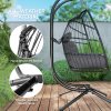 Outsunny Rattan Double Hanging Egg Chair with Stand, Foldable Wicker Swing Egg Chair with Cushion, Head Pillows, Steel Frame, Hammock Chair for Indoor Outdoor, Capacity 260 kg, Dark Grey