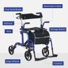 HOMCOM 2 in 1 Wheelchair Transport Chair & Folding Rollator Walker with Seat, Backrest, Footrest, Lightweight Walking Frame with Bag, Adjustable Height, 4 Wheeled Walker for Seniors