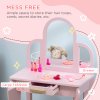HOMCOM Kids Dressing Table and Stool Kids Vanity Set Makeup Desk w/ Mirror, Drawer, for Ages 3-6 Years - Pink