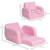 HOMCOM Children's Armchairs Kids Toddler Sofa Chair 2 in 1 Sofa Bed Folding Couch Soft Flannel Sponge Playroom Bedroom Living Room Pink