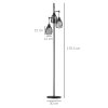 HOMCOM 3-Light Floor Lamp, 170cm Industrial Dimmable Standing Lamp with Steel Wire Cage Lampshades for Living Room, Bedroom, Dining Room, Study, Black
