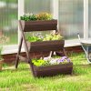 Outsunny 3 Tier 66L Raised Garden Bed Wooden Elevated Planter Box Kit for Flower, Vegetable, Herb, 65 x 75 x 76cm, Tan