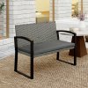 Outsunny 2 Seater Rattan Garden Bench, Outdoor Bench with Cushion, PE Wicker Garden Loveseat with Armrests, Galvanised Steel Frame for Patio, Park, Dark Grey