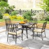 Outsunny 5 Pieces Garden Dining Set with Cushions, Outdoor Patio Table and 4 Stackable Chairs, Metal Top Table with Umbrella Hole, Black