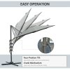 Outsunny 3(m) Patio Offset Parasol Roma Umbrella Cantilever Hanging Sun Shade Canopy Shelter Tilt 360 Rotation with Aluminium Frame Hand Crank Cross Base, Dark Grey