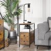HOMCOM Side Table, Narrow Bedside Table with 2 Drawers and Storage Shelf, Industrial End Table with Metal Frame for Small Spaces
