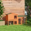 PawHut Rabbit Hutch Outdoor, 2 Tier Guinea Pig Hutch with Run, Ramp, Slide-out Tray, Asphalt Roof, 150 x 45 x 85cm