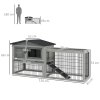 PawHut Rabbit Hutch Outdoor, Wooden Guinea Pig Hutch with Run, Openable Roof, Pull-Out Tray, Ramp for 1-2 Rabbits, 150 x 52.5 x 68 cm, Grey