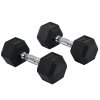 HOMCOM Rubber Dumbbell Sports Hex Weights Sets Home Gym Fitness Hexagonal Dumbbells Kit Weight Lifting Exercise (2 x 8kg)