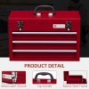DURHAND 3 Drawer Tool Chest, Lockable Metal Tool Box with Ball Bearing Runners, Portable Toolbox, 510mm x 220mm x 320mm, Red