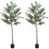 HOMCOM Set of 2 6ft/ 180cm Decorative Artificial Plant, Silk Olive Tree with 900 Leaves and 40 Olive Fruits in Pot, Fake Plant for Home, Office, Living Room, Indoor Decor